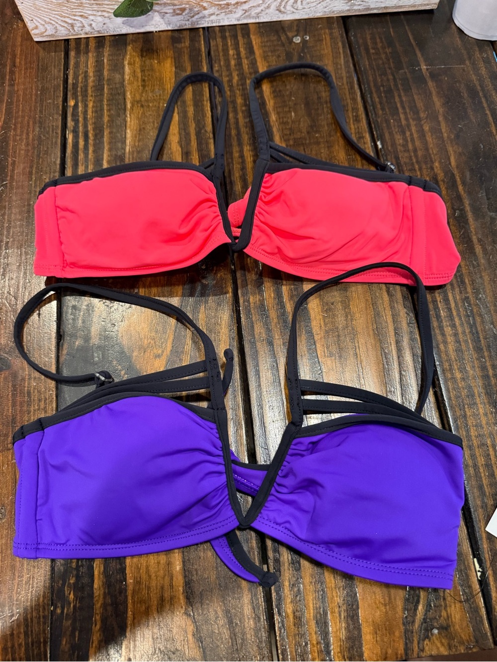 Young & Reckless Two-Tone Bikini Tops in Red, Purple and Black